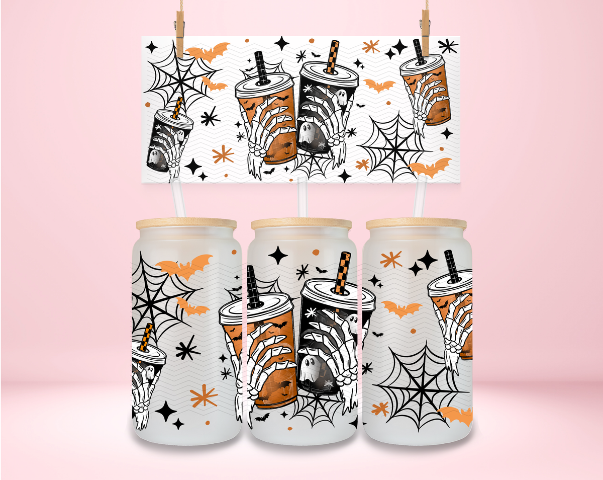 Halloween Skellie Coffee Hands UVDTF Wrap
