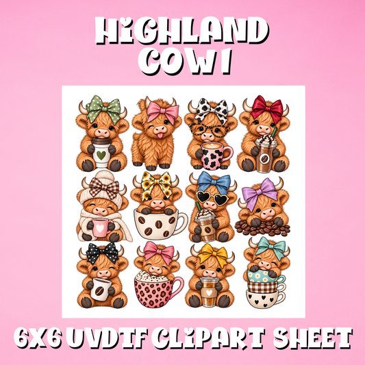 Highland Cow 1 UVDTF Clipart Sheet