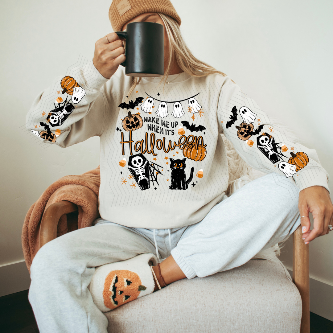 Wake Me Up When It's Halloween W/ Sleeves DTF