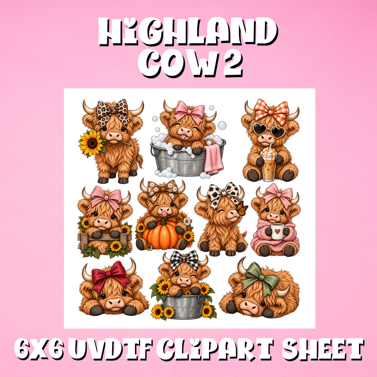 Highland Cow 2 UVDTF Clipart Sheet