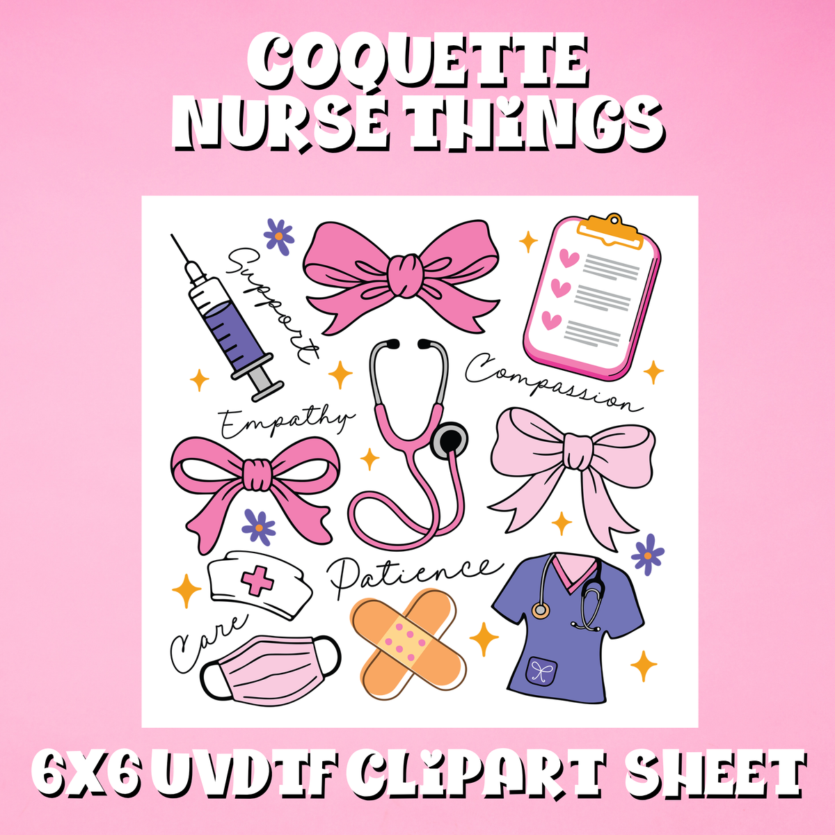 Coquette Nurse Things UVDTF Clipart Sheet