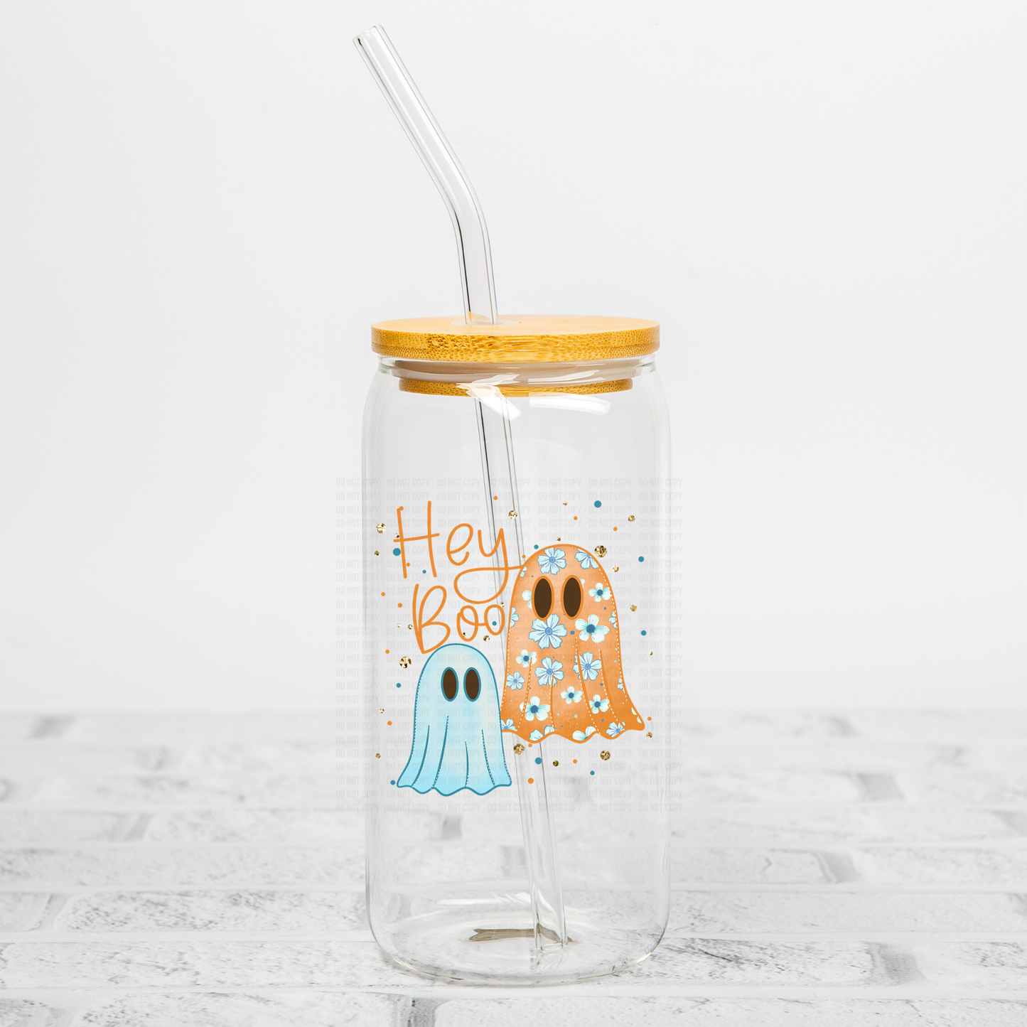 Hey Boo Orange Floral and Blue UVDTF Decal