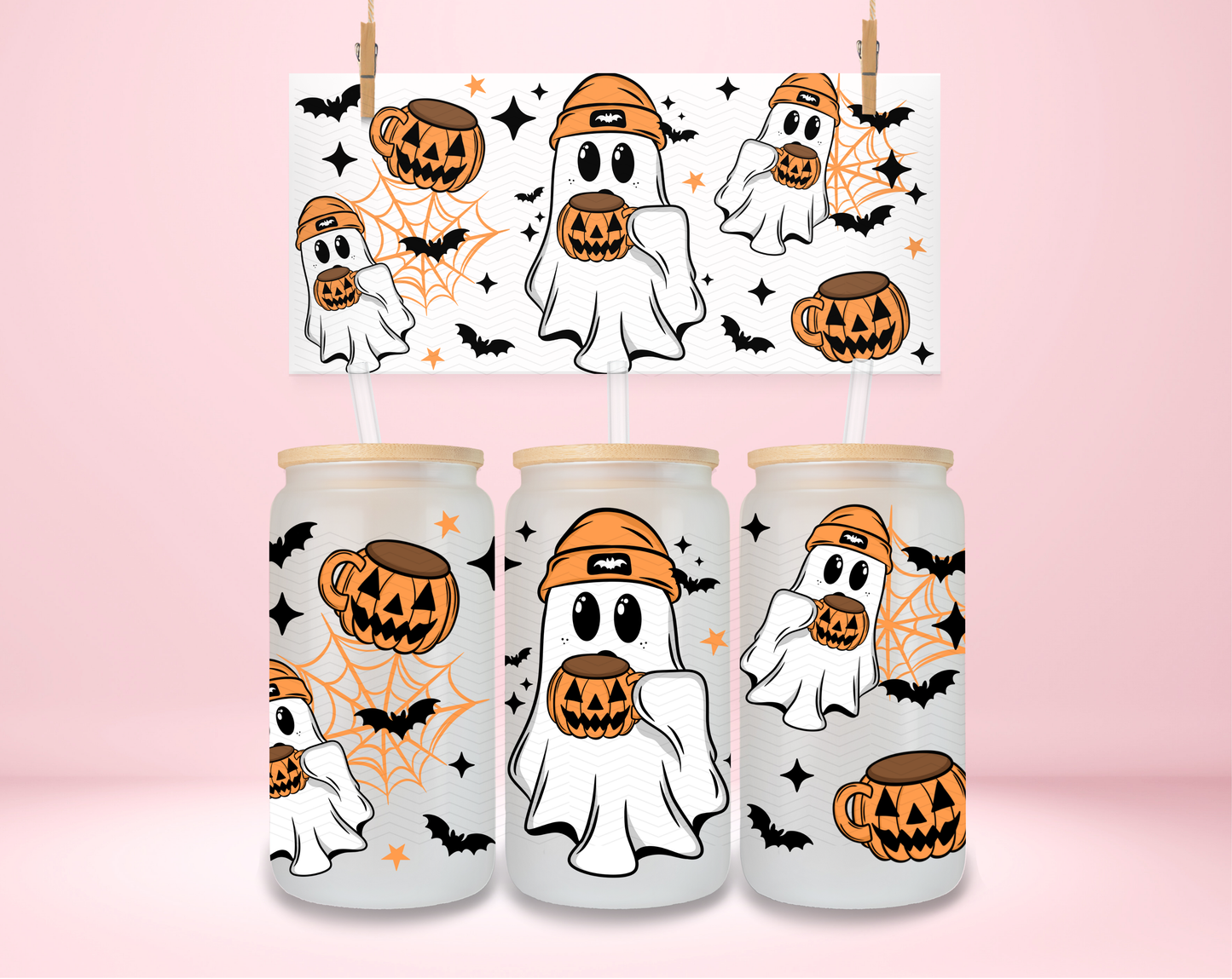 Pumpkin Mug Ghosties UVDTF Wrap
