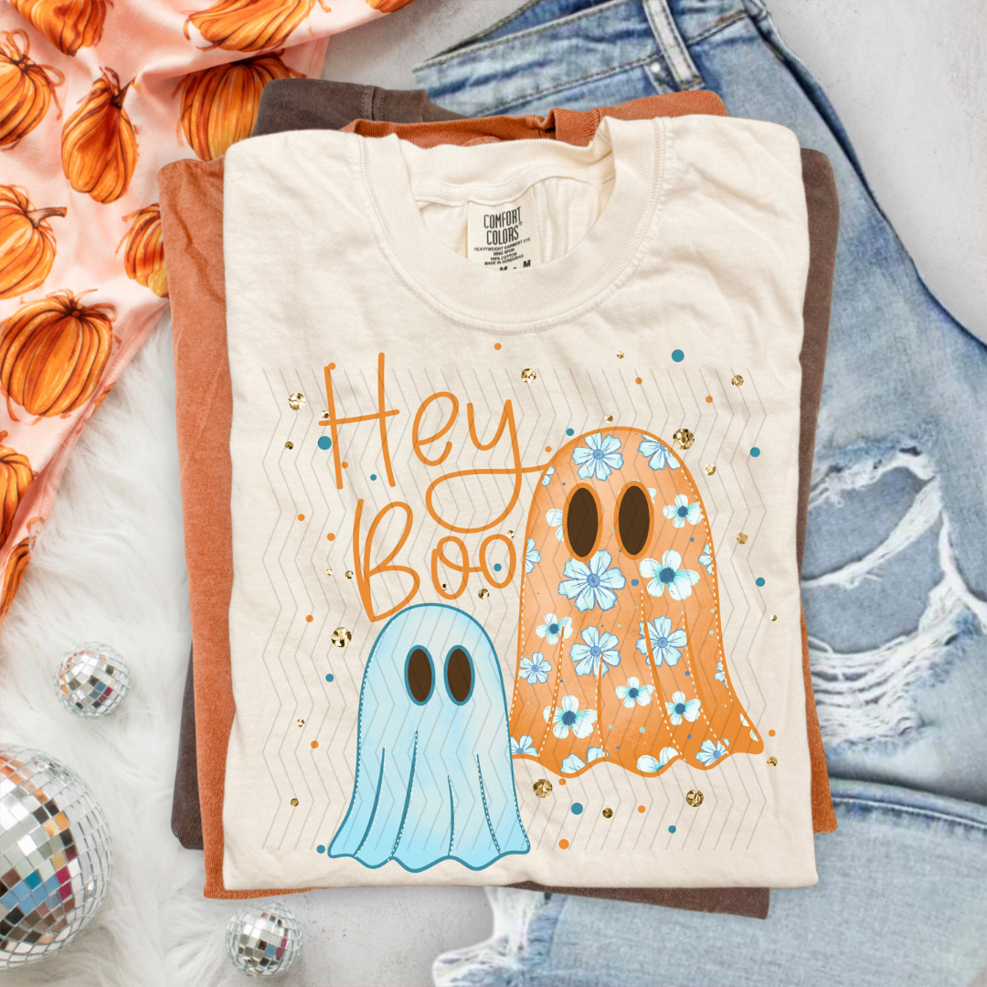 Hey Boo Orange Floral and Blue DTF