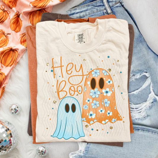 Hey Boo Orange Floral and Blue DTF
