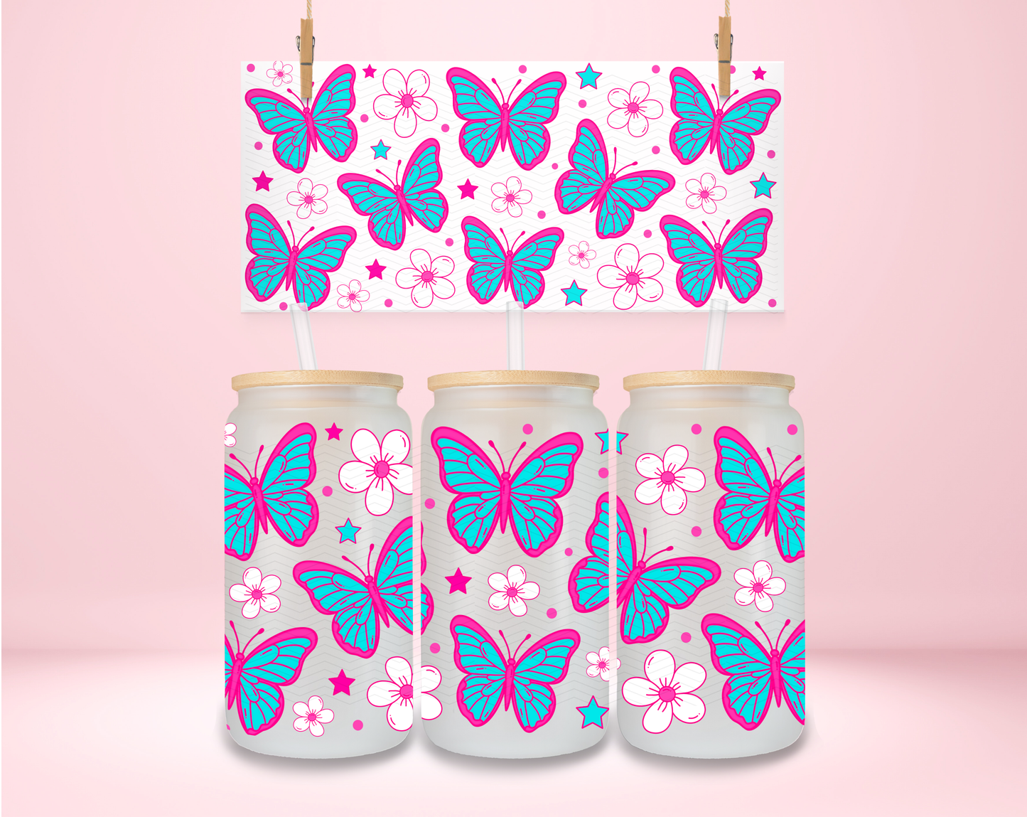 Pink and Blue Butterflies UVDTF Wrap