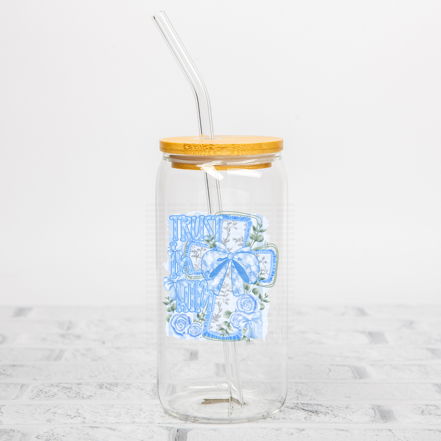 Trust In Him Blue Floral UVDTF Decal