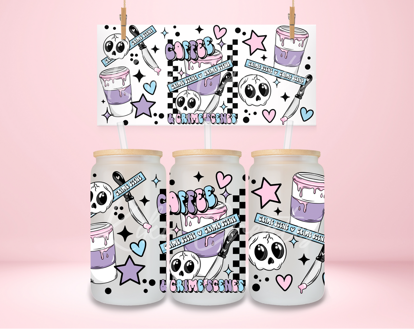 Pastel Coffee and Crime Scene UVDTF Wrap