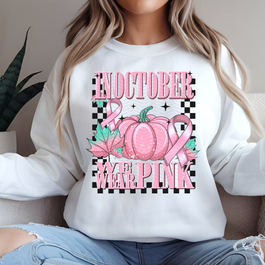 In October We Wear Pink Checkered DTF