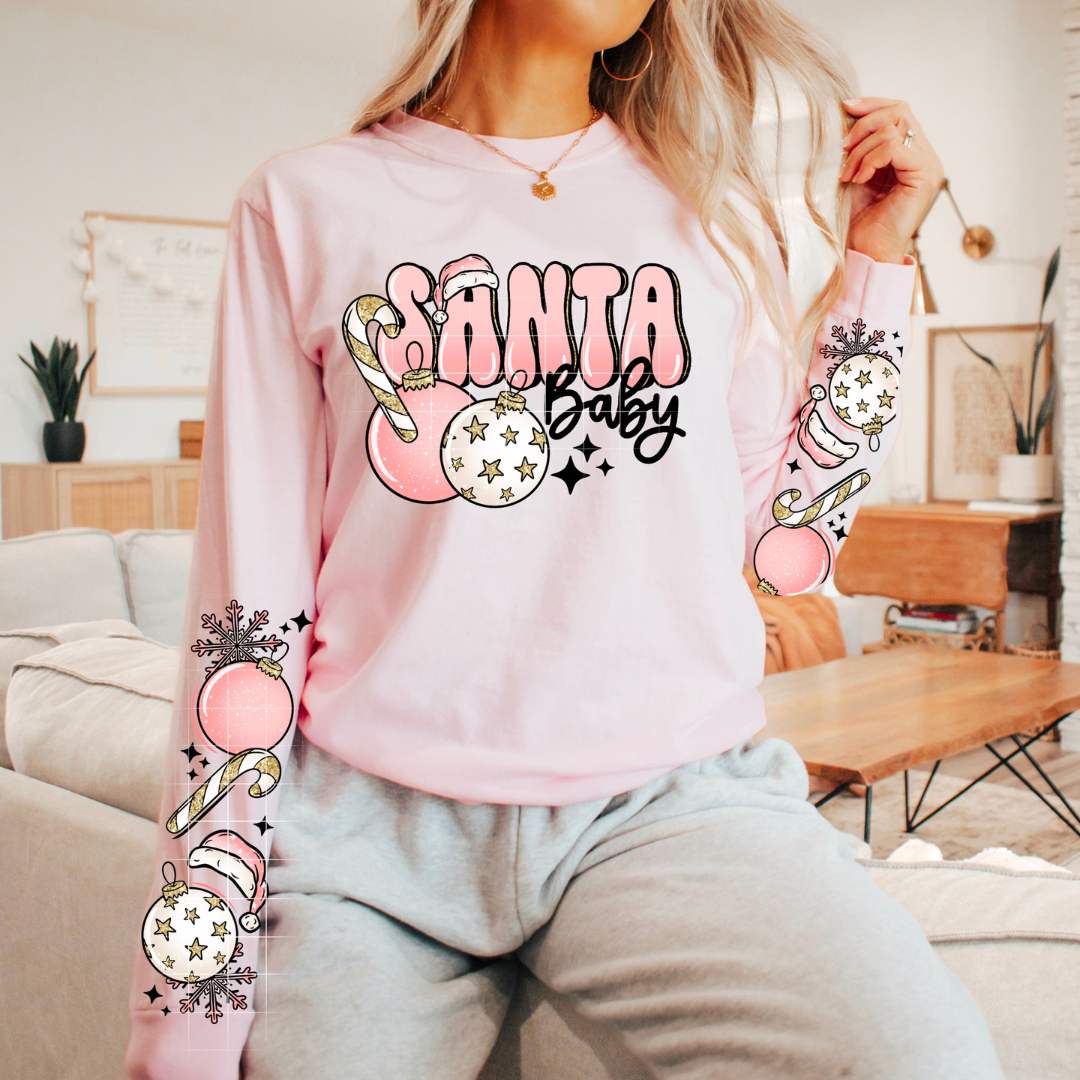 Pink Santa Baby W/Sleeves DTF