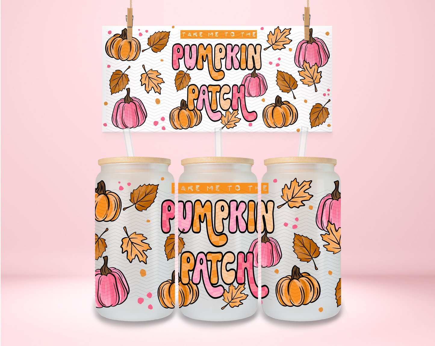 Pink and Orange Pumpkin Patch UVDTF Wrap
