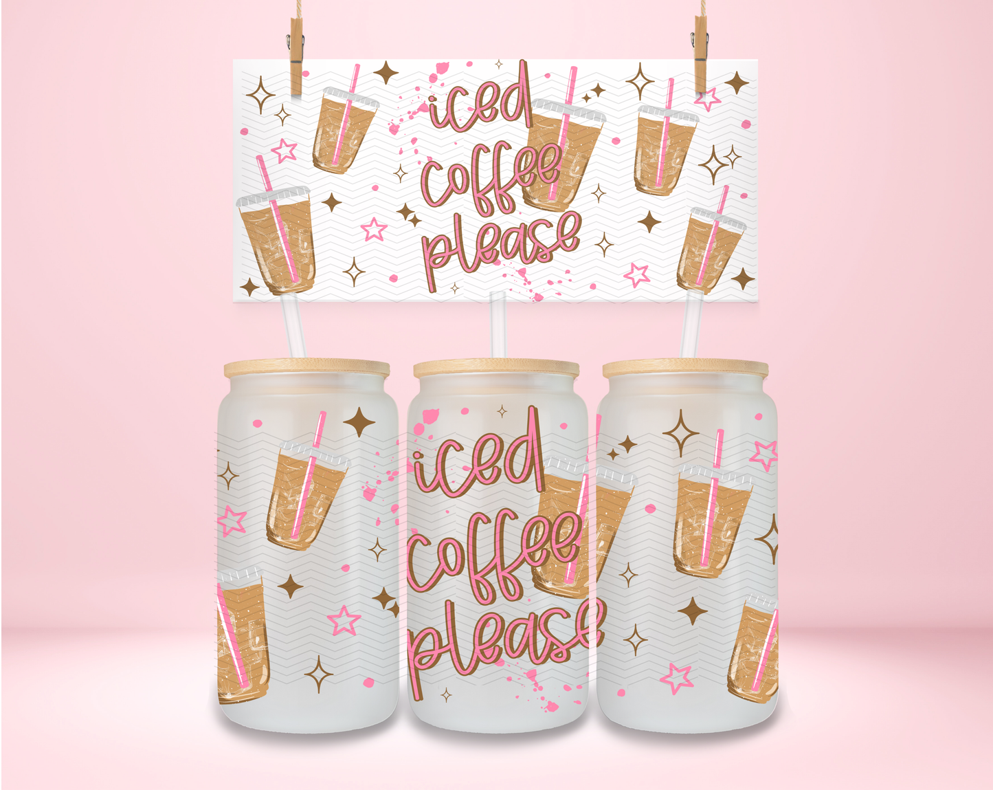 Iced Coffee Please Pink and Brown UVDTF Wrap