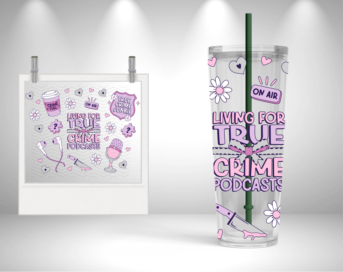 Living for True Crime 24oz Double Sided UVDTF Wrap