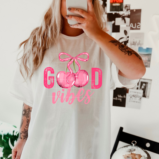 Good Vibes Pink Cherries DTF