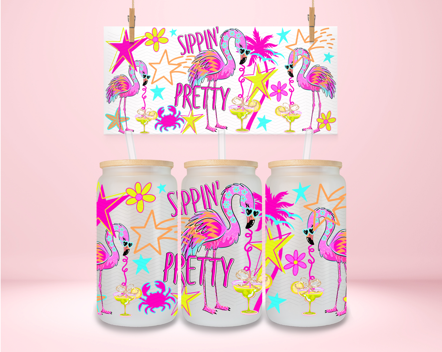 Sippin Pretty Flamingo UVDTF Wrap