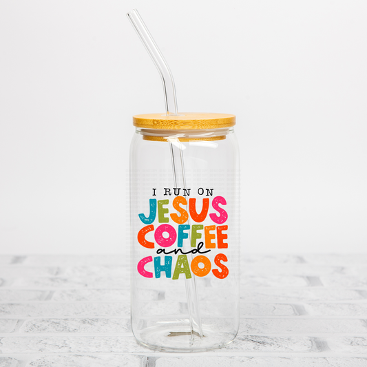 I Run On Jesus, Coffee and Chaos UVDTF Decal