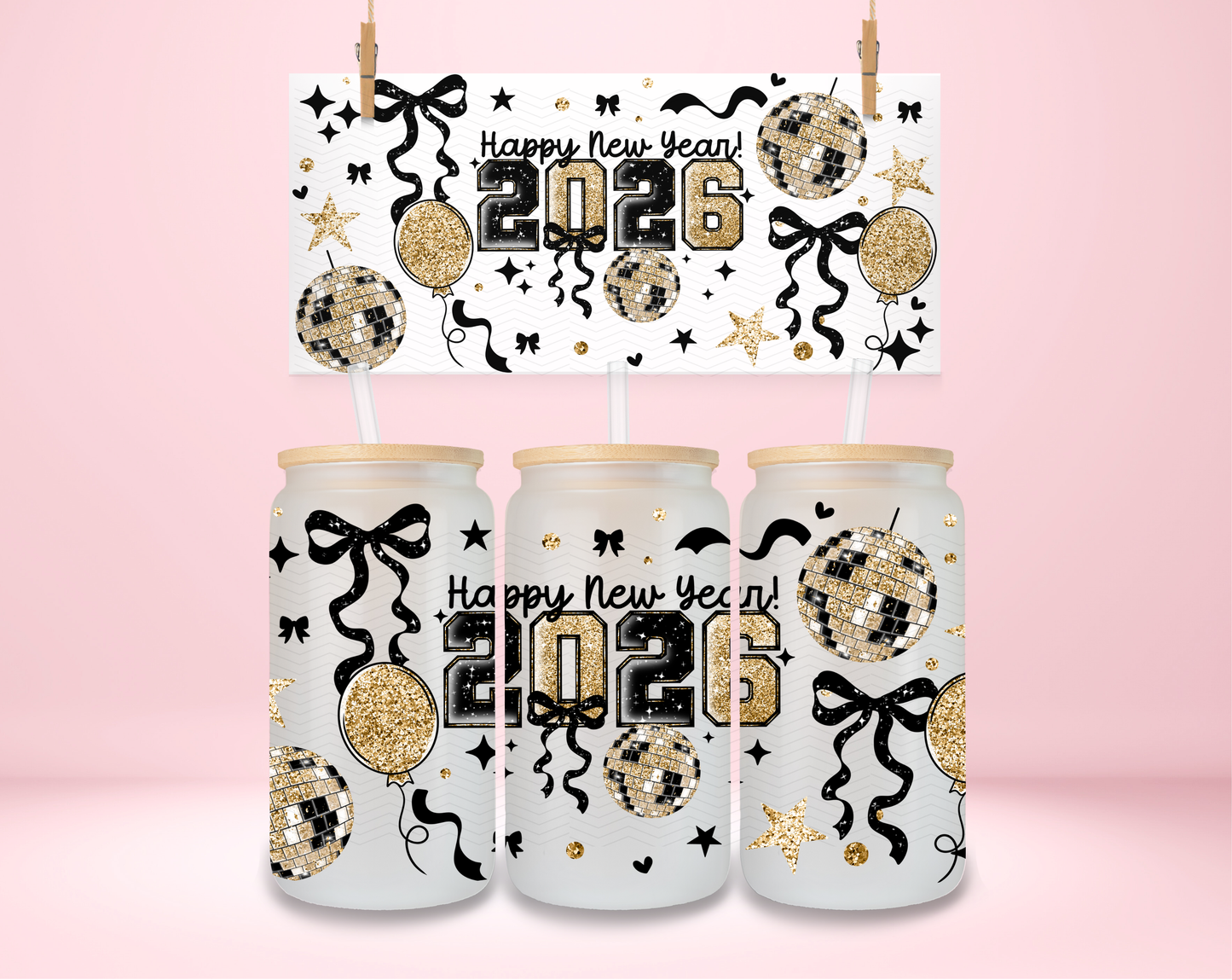 Happy New Year Black and Gold UVDTF Wrap