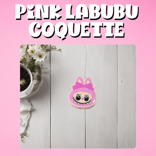 Pink Labubu Coquette 3D Straw Topper