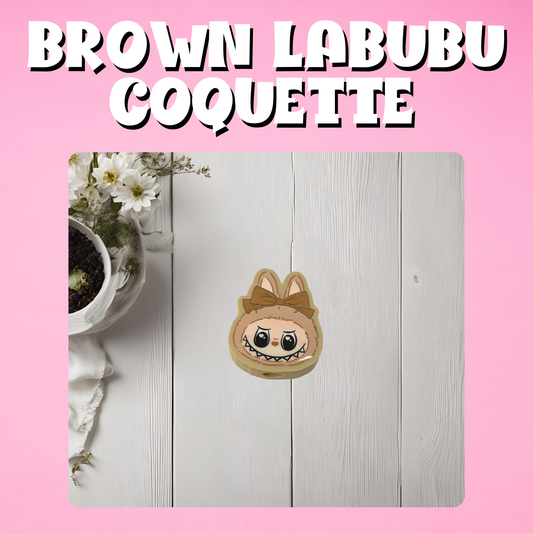 Brown Labubu Coquette 3D Straw Topper