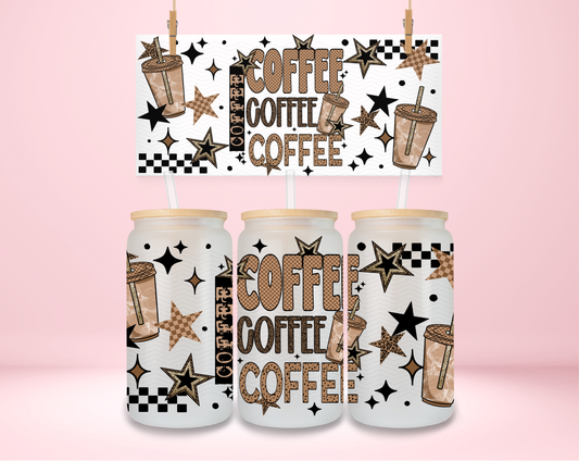 Checkered Coffee on Repeat- Iced UVDTF Wrap