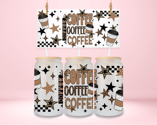 Checkered Coffee on Repeat- Hot UVDTF Wrap