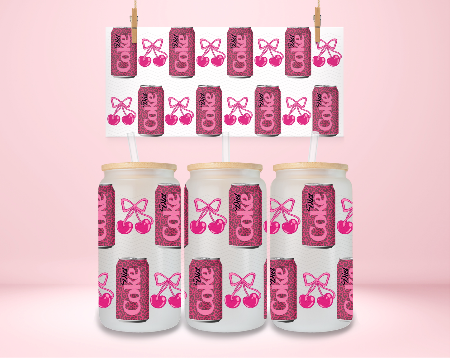 Diet Soda Pink Leopard Cherry UVDTF Wrap