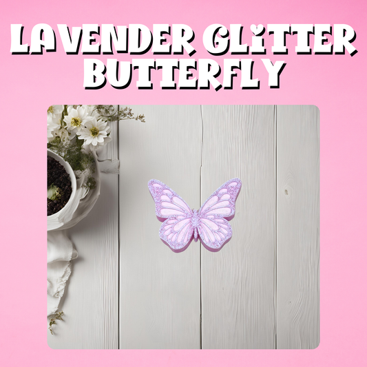 Lavender Glitter Butterfly 3D Straw Topper