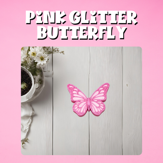 Pink Glitter Butterfly 3D Straw Topper