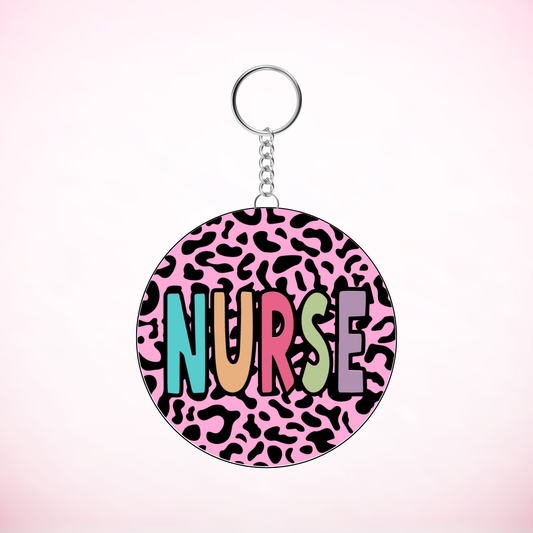 Nurse Pink Cheetah Round Keychain UVDTF Decal