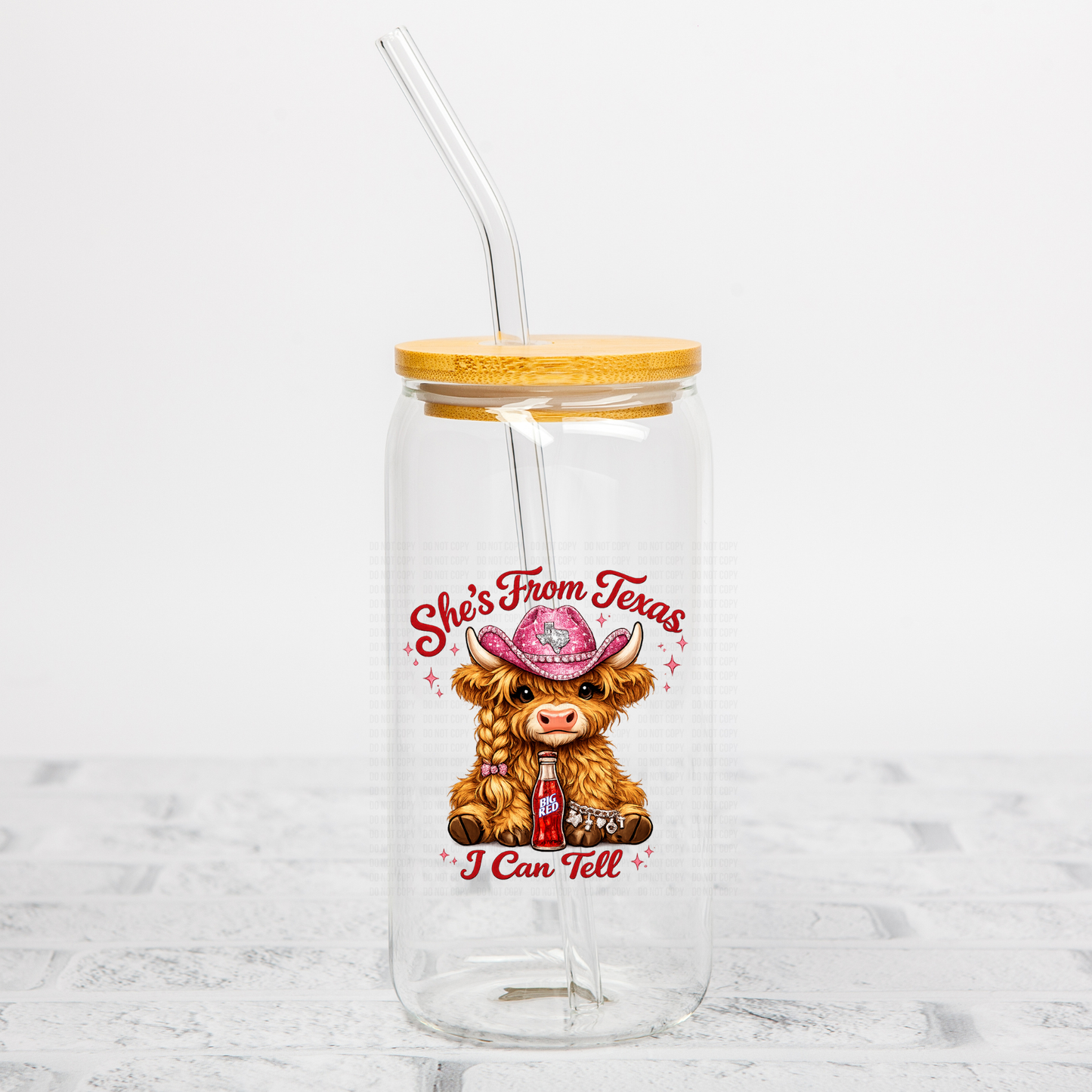 She's From Texas Highland Cow UVDTF Decal