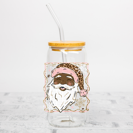 Pink and Leopard Santa Dark Skintone UVDTF Decal