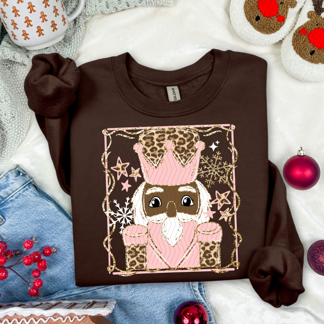 Pink and Leopard Nutcracker Dark Skintone DTF