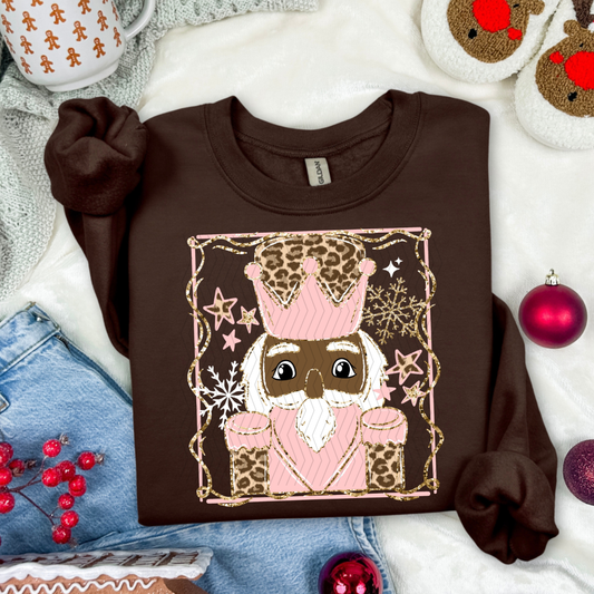 Pink and Leopard Nutcracker Dark Skintone DTF