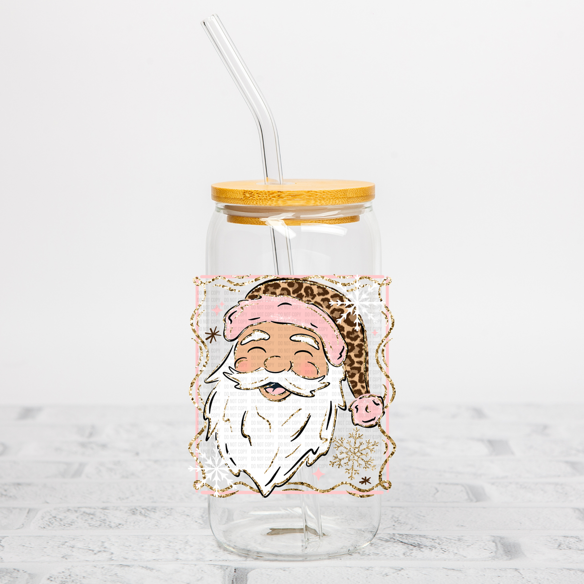 Pink and Leopard Santa Light Skintone UVDTF Decal