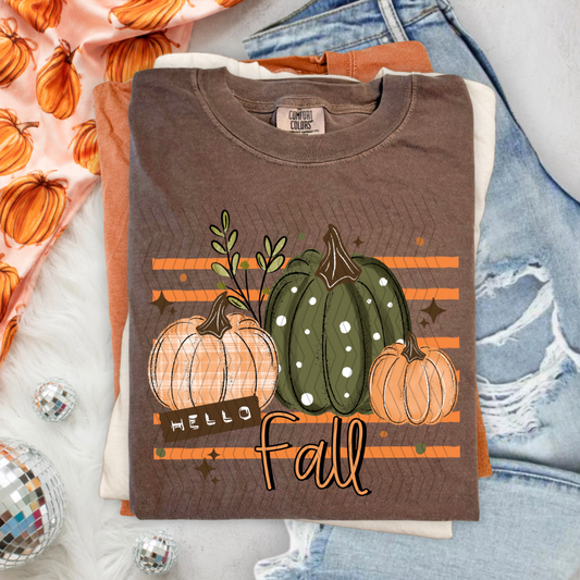 Hello Fall Orange and Green Pumpkins DTF