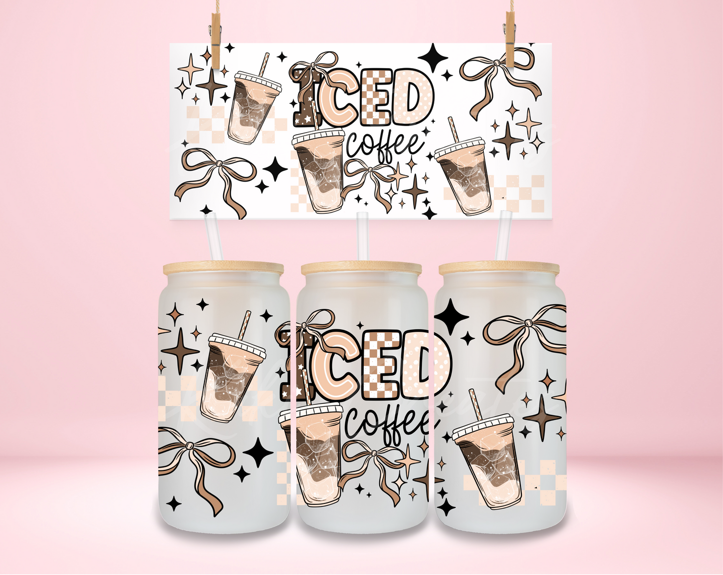 Brown Iced Coffee Checkered UVDTF Wrap