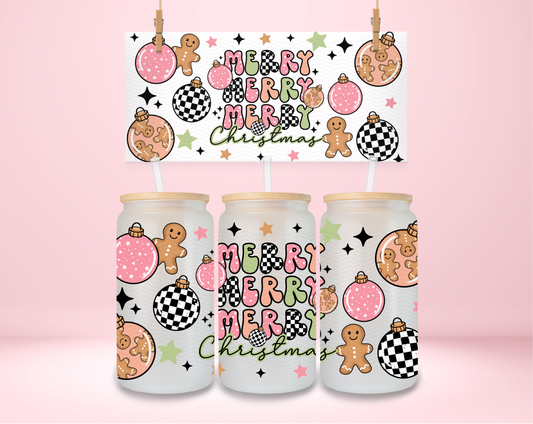 Merry Christmas Pink and Green Double Sided UVDTF Wrap