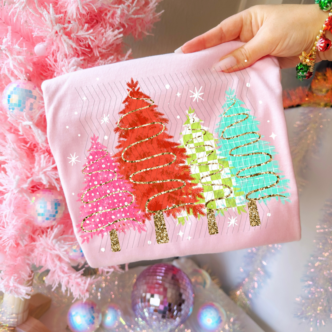 Colorful Glitter Trees DTF