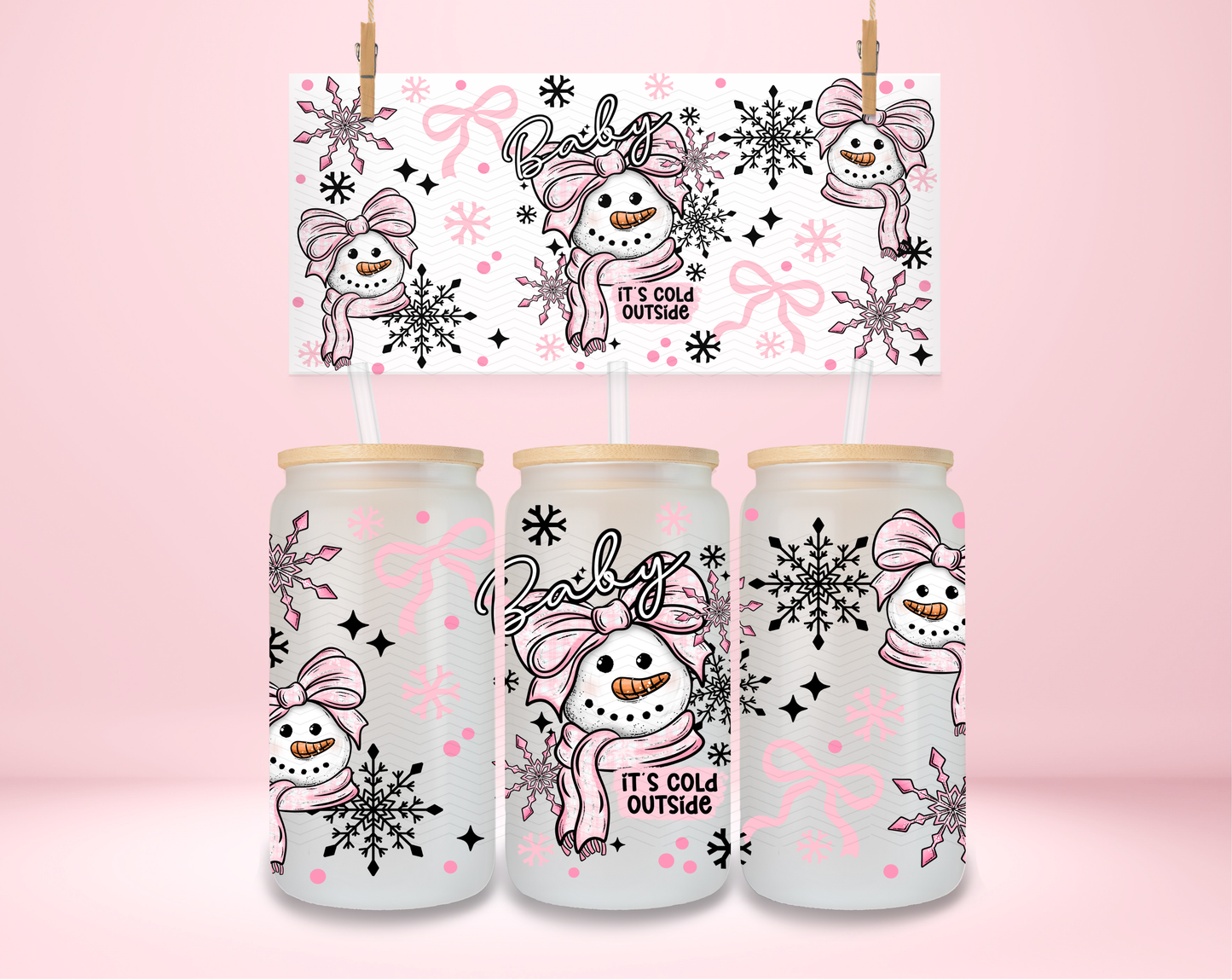 It's Cold Outside Pink Snowman UVDTF Wrap