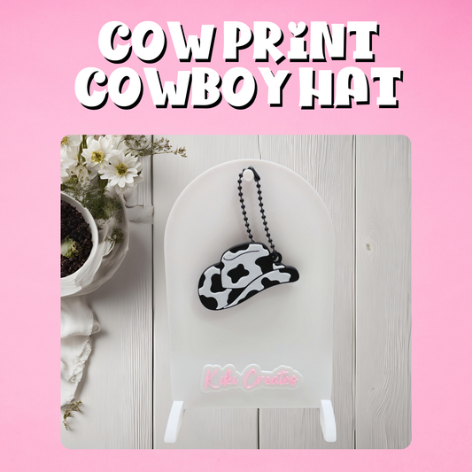 Cow Print Cowboy Hat Keychain (Tab Opener)