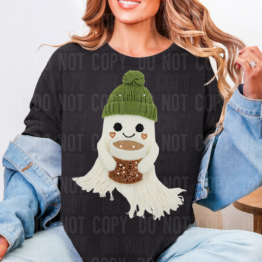 Ghost Coffee Green Hat Faux Yarn DTF
