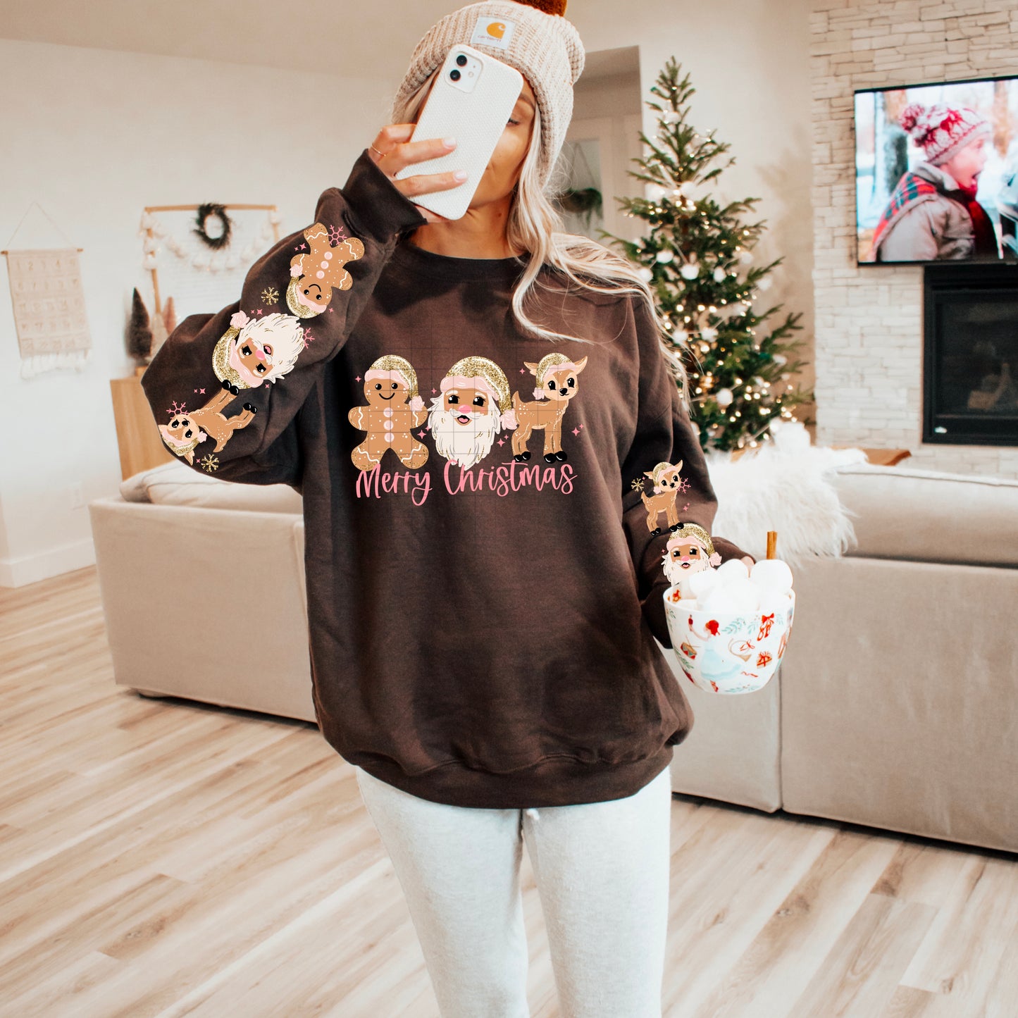 Merry Christmas Light Skintone Santa W/ Sleeves DTF