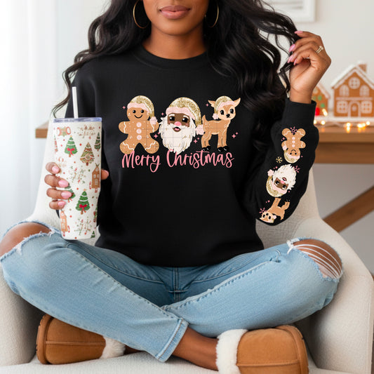 Merry Christmas Dark Skintone Santa W/ Sleeves DTF