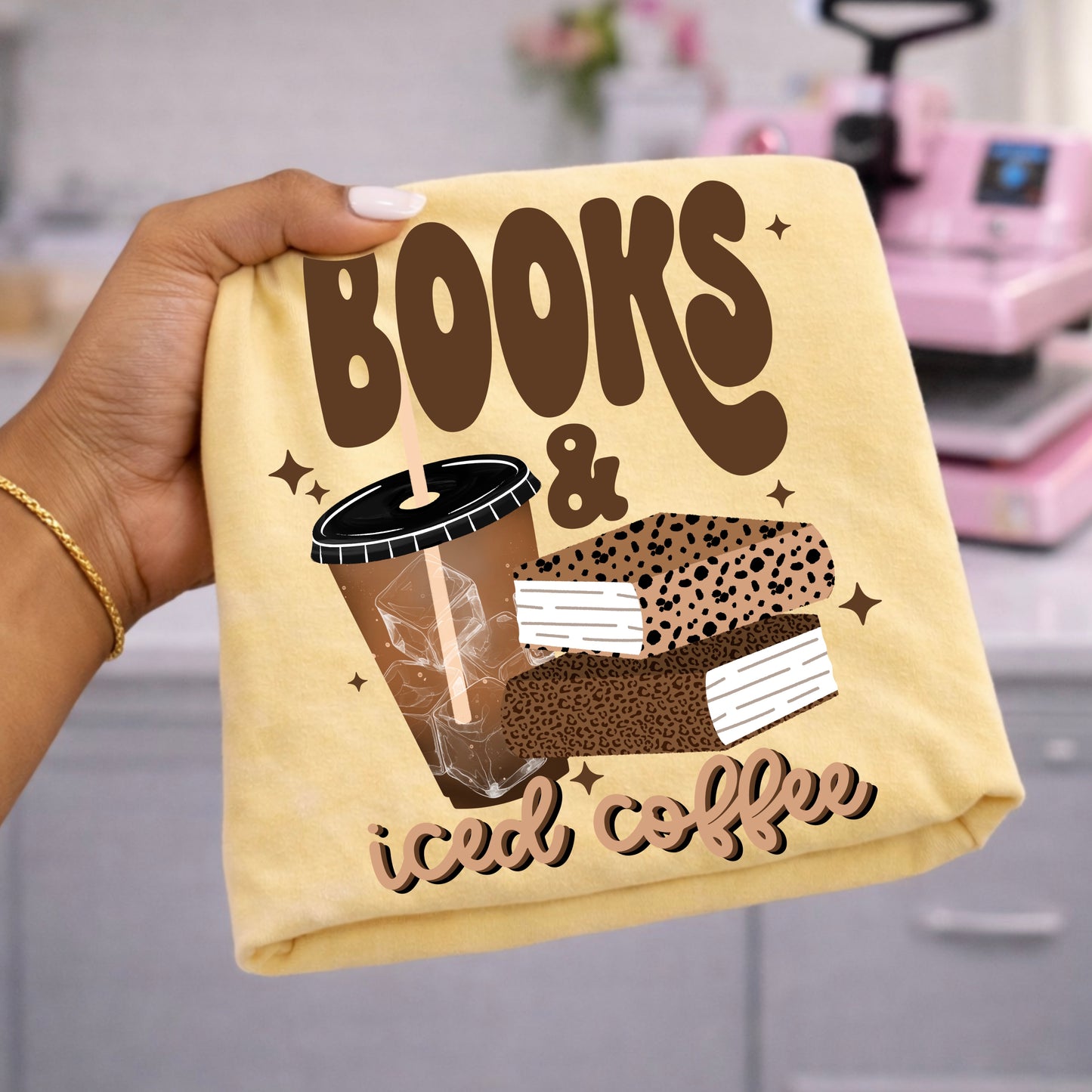 Books and Iced Coffee Leopard DTF
