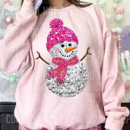 Pink Snowman Faux Diamonds DTF