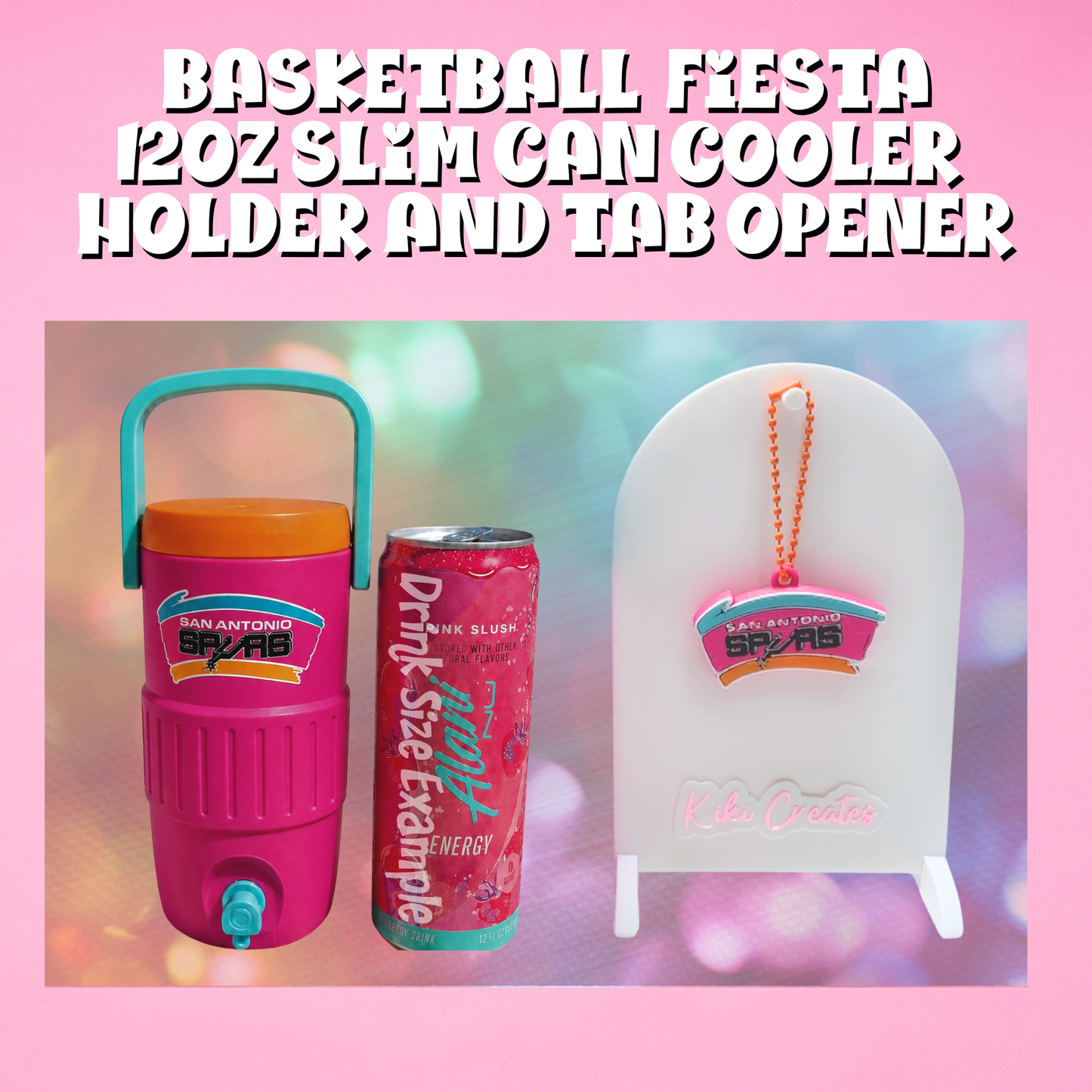 PRE ORDER- Basketball Fiesta 12oz Slim Can Cooler Holder and Tab Opener